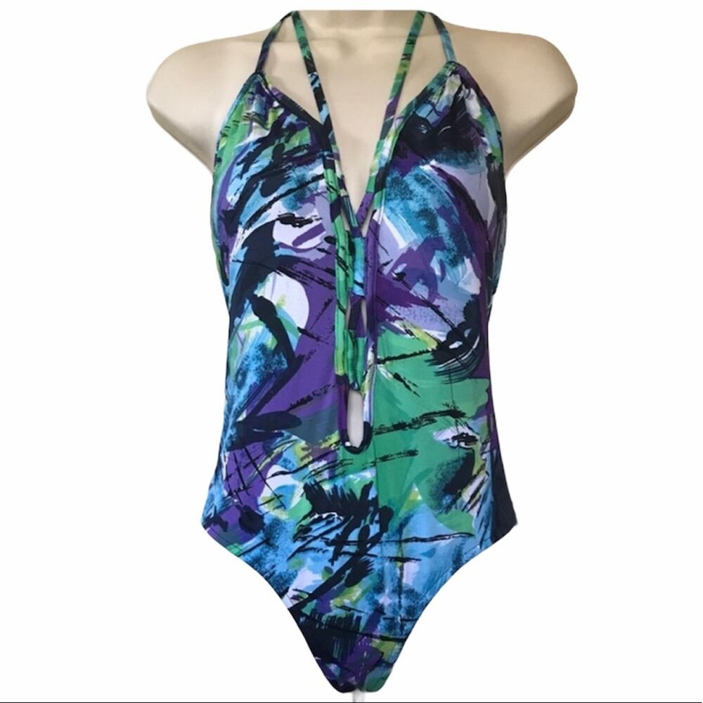 Rachel Pally Halter Deep Plunge One Piece Swimsuit Size Small